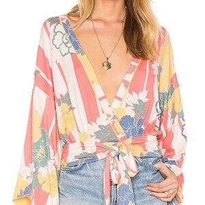 Free People Multi Color Stretch Knit Faux Wrap Top